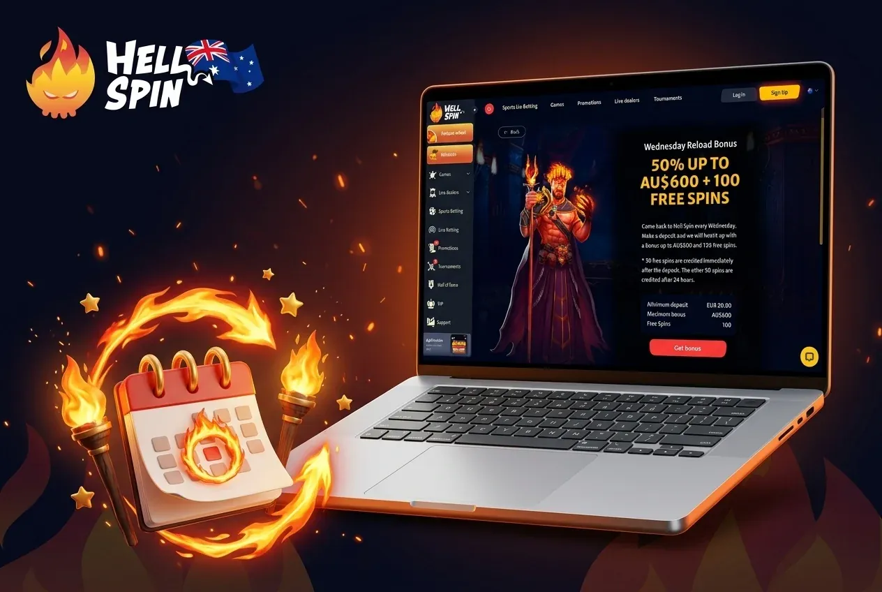Wednesday reload bonus of 50% up to AU$600 plus 100 free spins